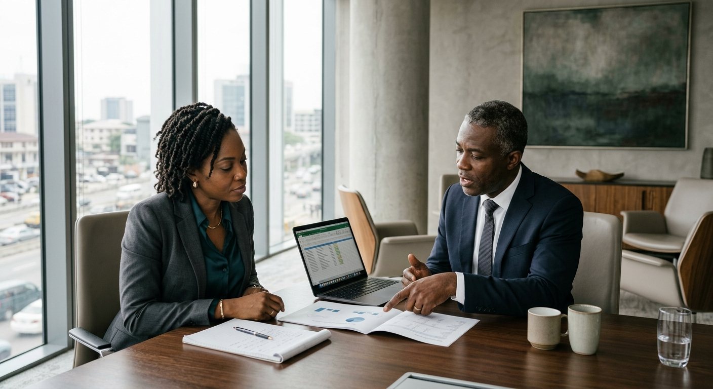 Two colleagues reviewing data together